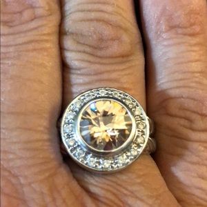 .925 sterling silver halo ring w/ light tan stone